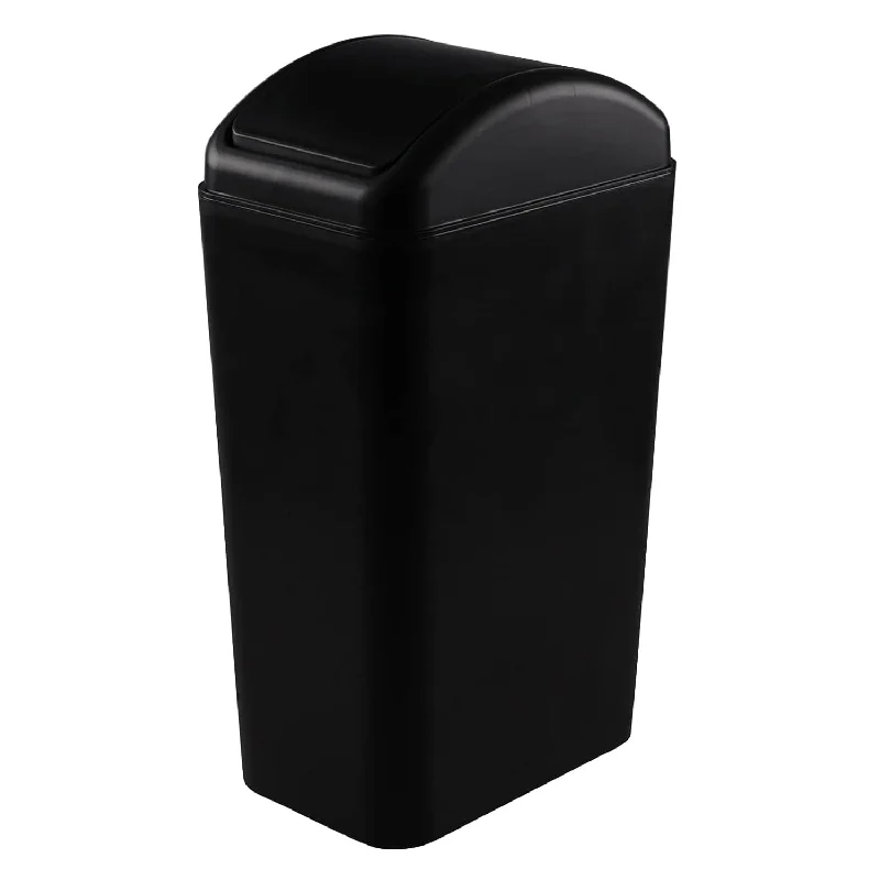 kitchen-compost-trash-can-Plastic Garbage Can With Swing Lid, Black Swing Top Trash Can, 3.5 Gallon