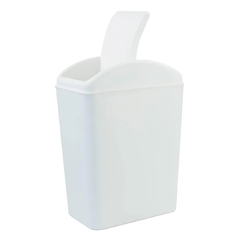 compost-trash-bin-for-kitchen-Qskely 4.5 Gallon Plastic Swing-Top Trash Can, Garbage Can With Lid, White