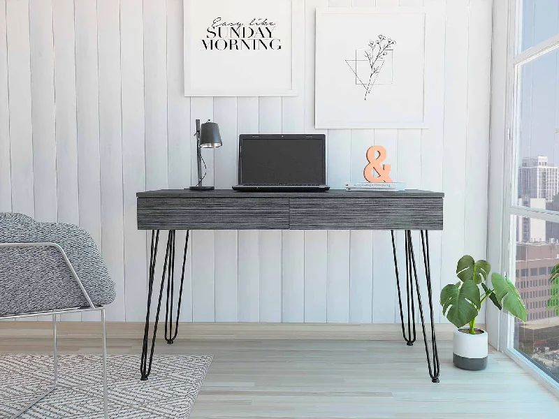 floating corner desk-47" Gray and Black Computer Desk With Two Drawers