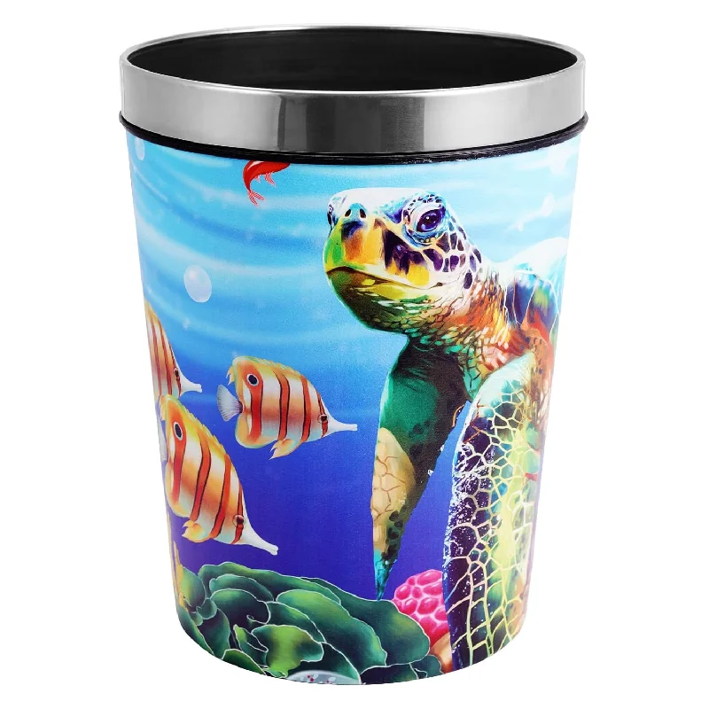 trash-can-for-living-room-Sea Turtle Trash Can, 12 Liter/2.6 Gallon Pu Leather Trash Cans, Garbage Can Wit