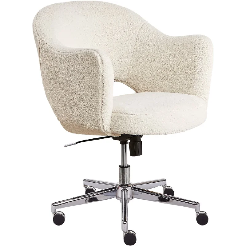 stylish executive office chair -Serta Valetta Mid-Century Modern Faux Shearling Wool Home Office Chair Cream