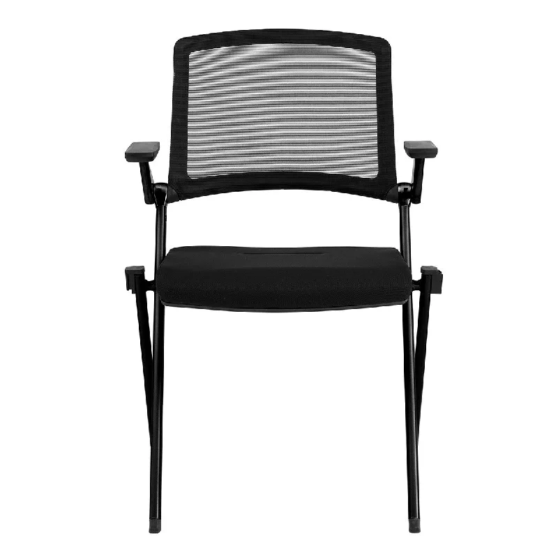 industrial-style office chair with metal frame -Set of Two Black Mesh Conference Office Chair