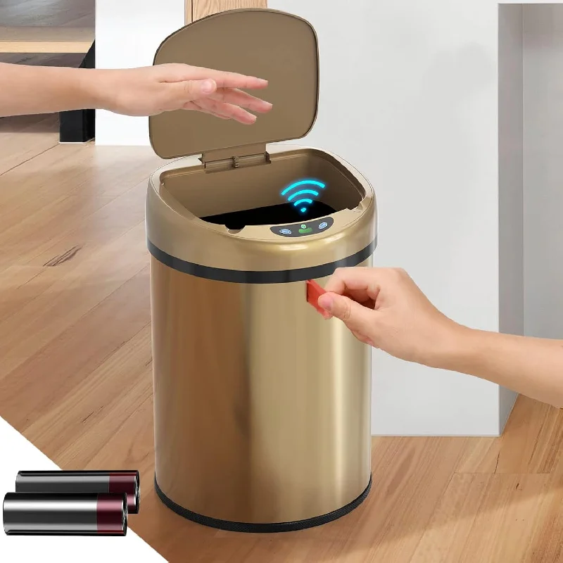 garbage-can-for-recyclables-Smart Trash Can 3.5 Gallon Stainless Steel Garbage Can With Automatic Packaging