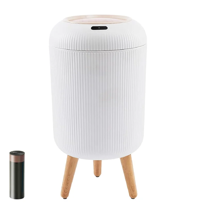 trash-can-with-automatic-lid-Smart Trash Can With Lid, 2.6 Gallon Round Plastic Garbage Can With Legs, Waterp