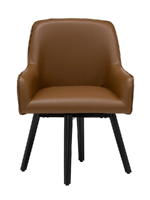 stylish office chair with modern aesthetics -Studio Designs Spire Luxe Swivel Office Chair- Caramel Caramel Brown Blended Leather / Black Metal Legs