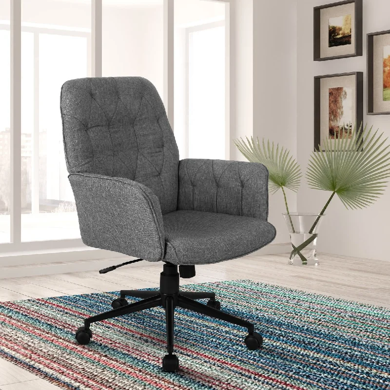 soft fabric office chair with cushioned back -Techni Mobili Modern Upholstered Tufted Office Chair with Arms, Grey