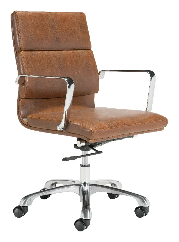 minimalist white office chair -Brown and Silver Adjustable Swivel Faux Leather Rolling Executive Office Chair