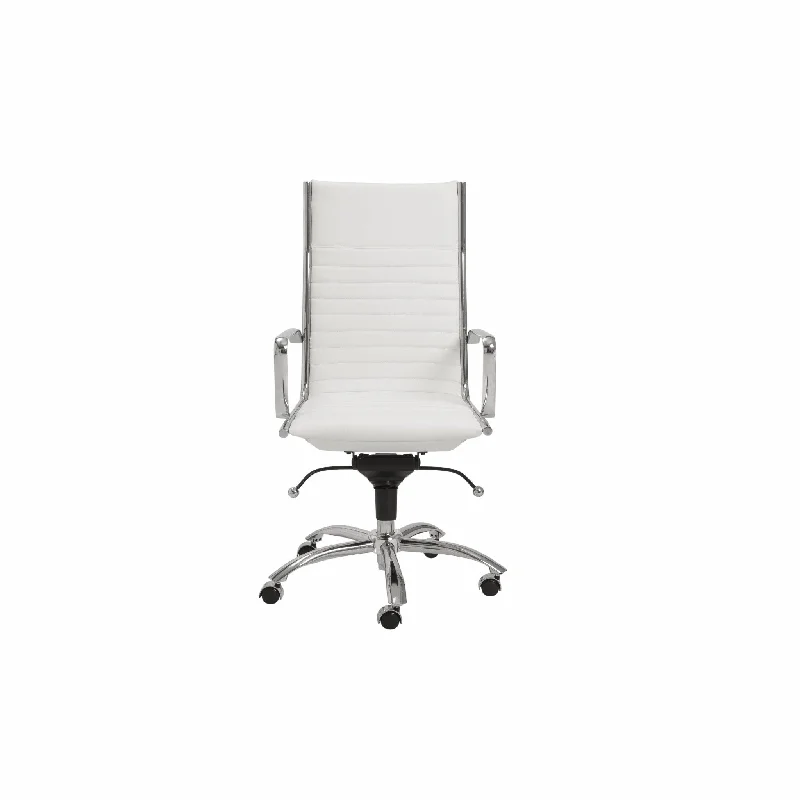 mesh executive chair with ergonomic lumbar support -White and Silver Adjustable Swivel Faux Leather Rolling Conference Office Chair