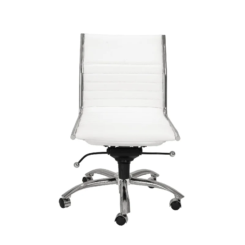 luxury executive chair with thick cushioning -White and Silver Adjustable Swivel Faux Leather Rolling Conference Office Chair