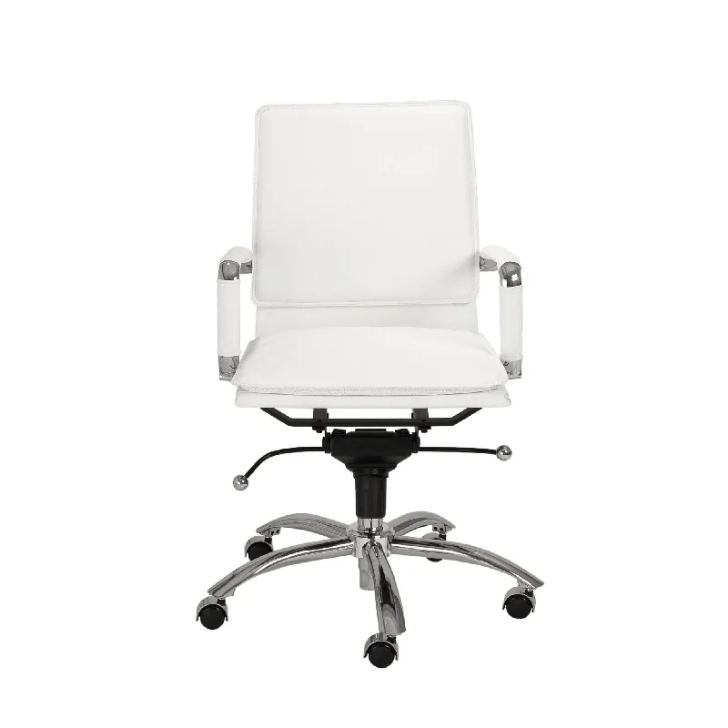 high-back leather office chair with contoured support -White and Silver Adjustable Swivel Faux Leather Rolling Conference Office Chair