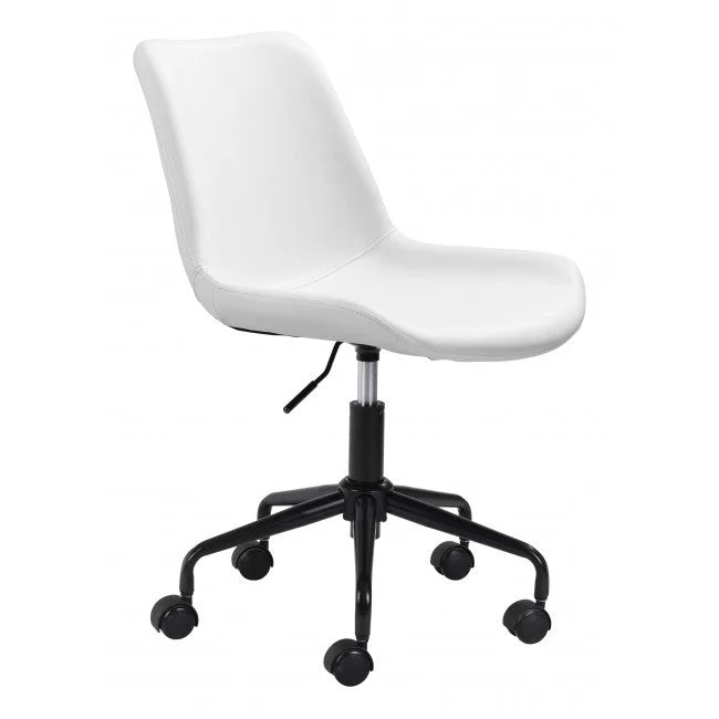 executive chair with 360-degree swivel base -White and Black Adjustable Swivel Faux Leather Rolling Office Chair