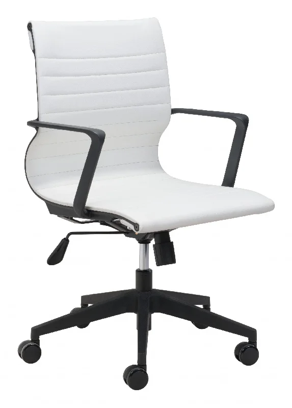 armless ergonomic task office chair -White and Black Adjustable Swivel Faux Leather Rolling Conference Office Chair