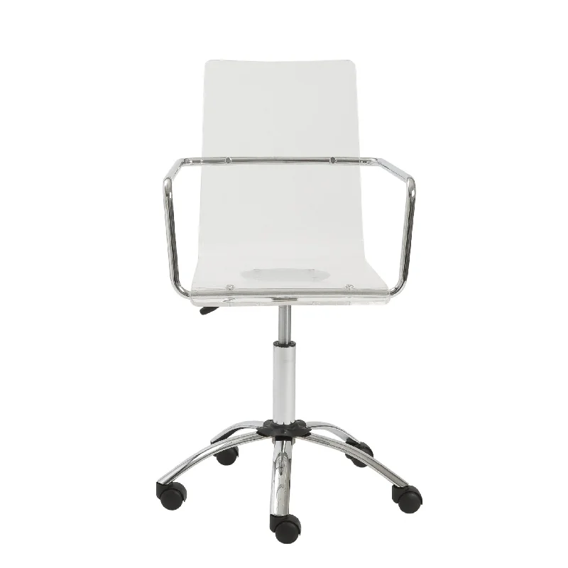 compact rolling office chair for small desks -White Clear and Silver Adjustable Swivel Plastic Rolling Conference Office Chair