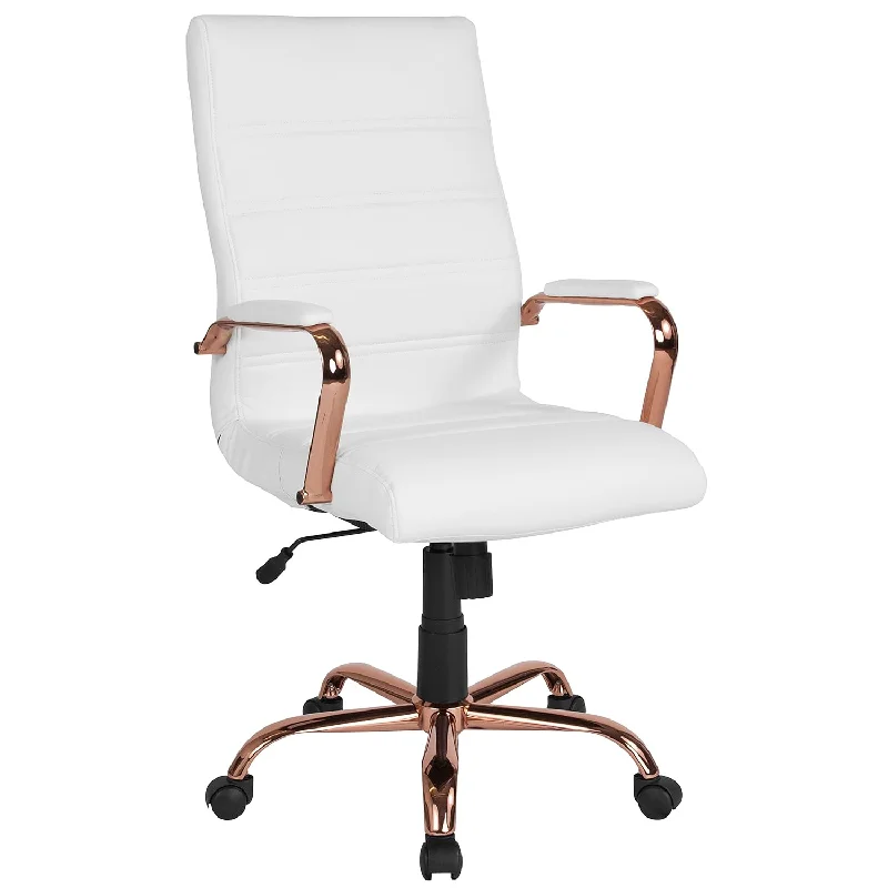 eco-friendly office chair with sustainable materials -Whitney High Back Desk Chair - White Leathersoft Executive Swivel Office Chair