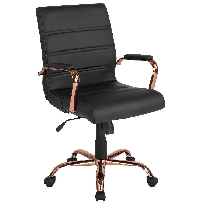 compact office chair with space-saving design -Whitney Mid-Back Desk Chair - Black Leathersoft Executive Swivel Office Chair