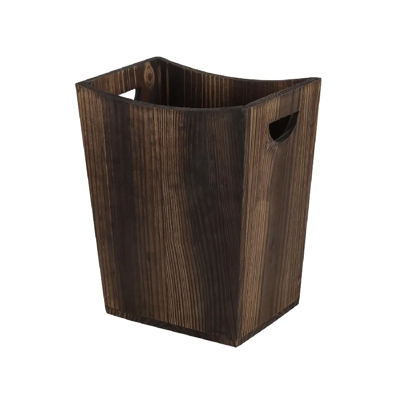 black-trash-can-Wood Trash Can, Small Waste Basket With Handles, Wood Garbage Can, Slim Trash Ca