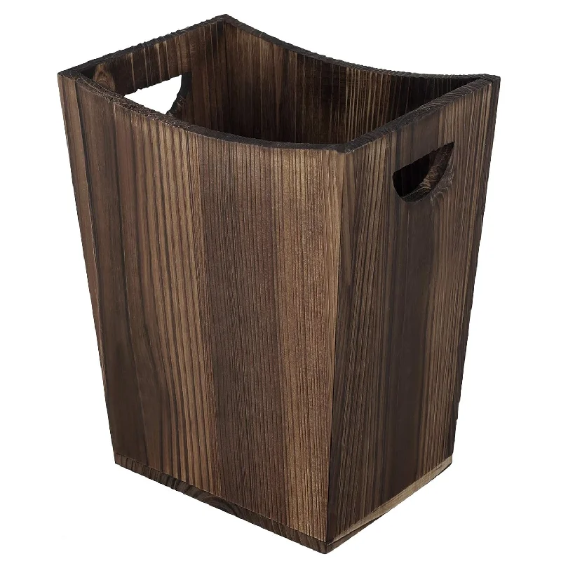 recycling-trash-bin-for-kitchen-Wood Trash Can Small Wastebasket With Handles Rustic Office Garbage Can For Bedr