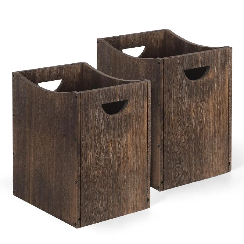 trash-bin-with-compartments-for-waste-Wood Waste Baskets 2 Pecs Small Trash Cans Decorative Garbage Cans With Double H