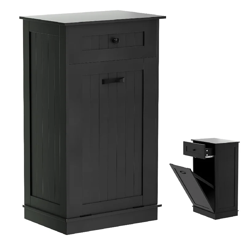 trash-can-for-backyard-storage-Wooden Tilt Out Trash Cabinet Bin, Dog Proof Garbage Can Holder, Kitchen Island