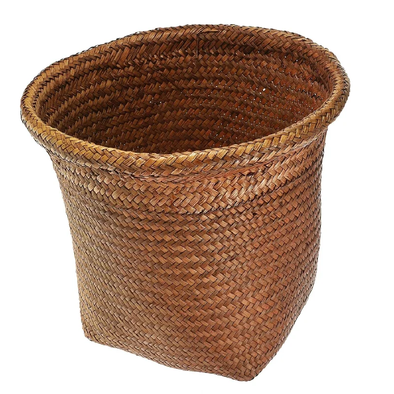 waterproof-trash-bin-Woven Trash Can 30Cm Wicker Wastebasket Hand Woven Garbage Can Trash Container R