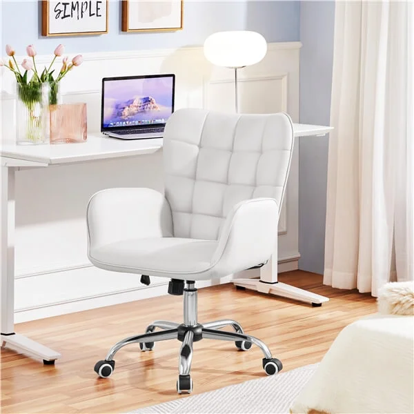 executive office chair with bonded leather -Yaheetech Faux Leather Office Chair Modern Vanity Chair