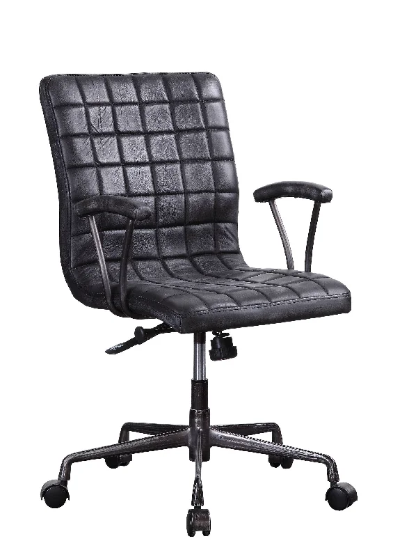 posture-correcting chair with spinal alignment -24" X 25" X 36" Vintage Black Top Grain Leather Aluminum Metal Upholstered (Seat) Casters Engineered Wood Executive Office Chair