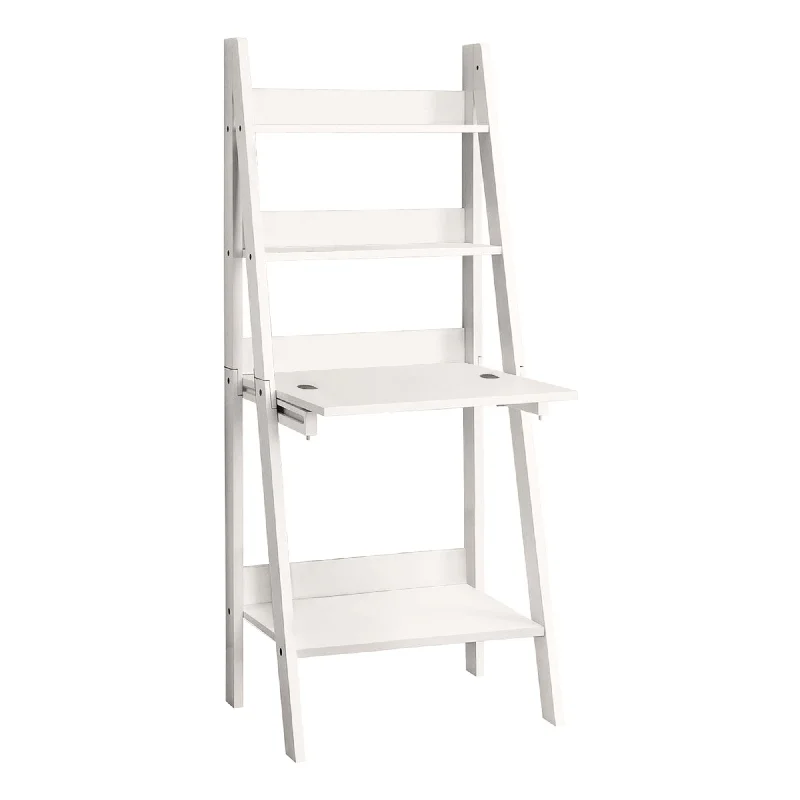 L-shaped office desk with shelves-26" White Ladder Desk With Three Drawers