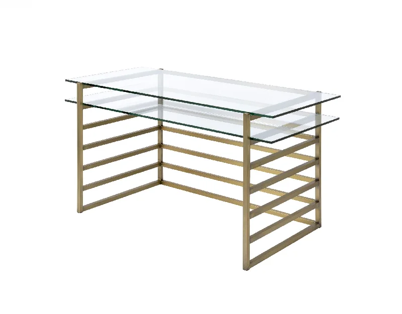 industrial-style desk with bookshelves-28" Clear and Gold Glass Mirrored