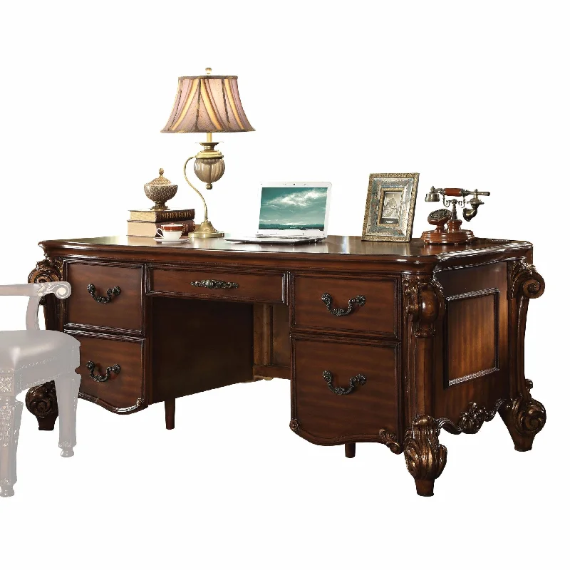 space-efficient work desk-74" Brown Executive Desk With Five Drawers