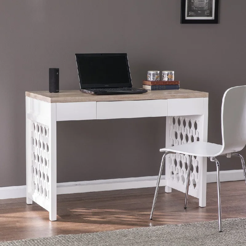 stylish corner office desk-43" Natural And White Writing Desk With Three Drawers