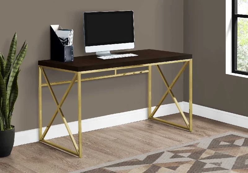 minimalist writing desk with storage-47" Espresso and Gold Writing Desk