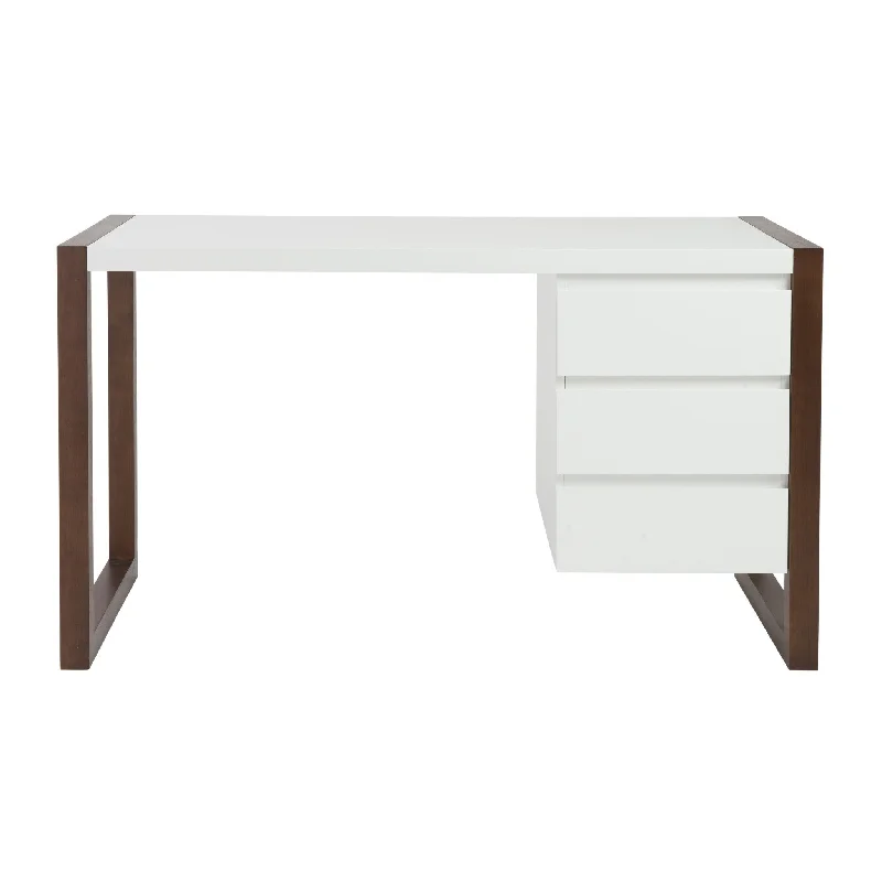 home office desk with desk organizer-51" White and Brown Writing Desk With Three Drawers