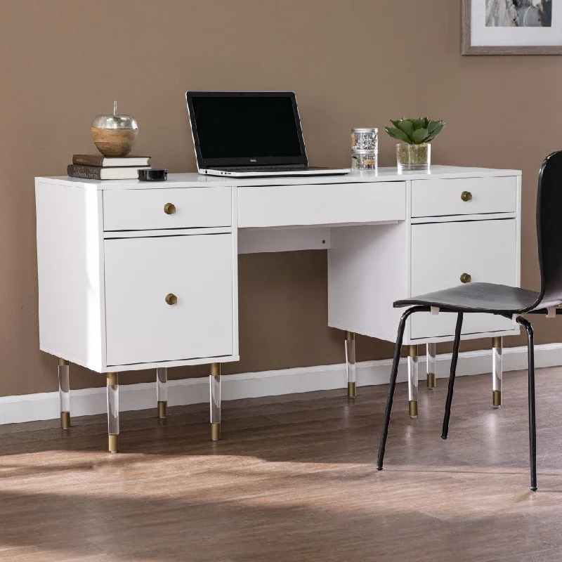 high-quality wooden home office desk-55" White Writing Desk With Four Drawers