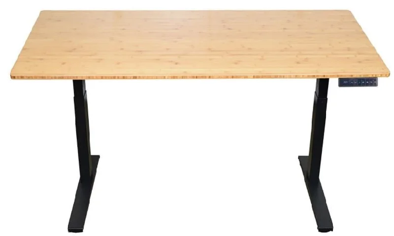 contemporary minimalist desk-Black and Natural Bamboo 52" Dual Motor Electric Office Adjustable Computer Desk