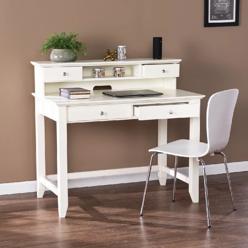 foldable study desk with storage-Creamy White Secretary Writing or Computer Desk