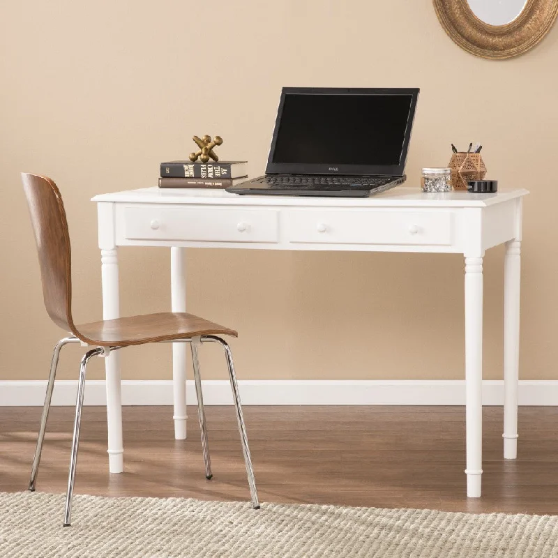 adjustable height ergonomic desk-43" White Solid Wood Writing Desk With Two Drawers