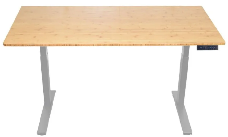 modern adjustable height desk-Gray and Natural Bamboo 52" Dual Motor Electric Office Adjustable Computer Desk