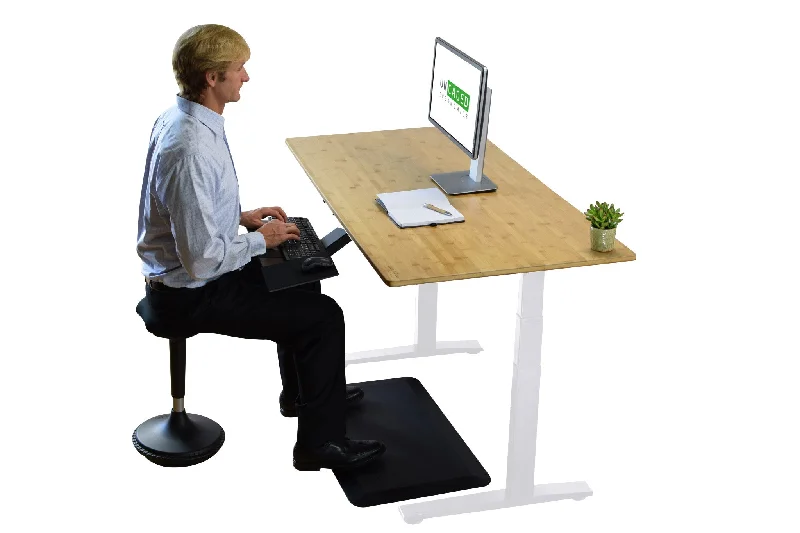 portable folding desk for office-Gray and Natural Bamboo 52" Dual Motor Electric Office Adjustable Computer Desk