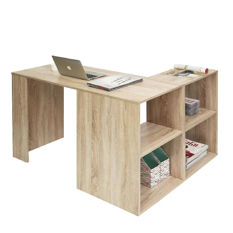 home study desk with drawer-Modern Geo Walnut L Shape Computer Table