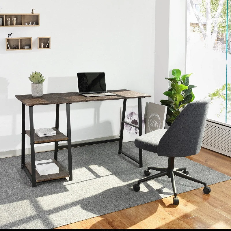 minimalist metal desk-Modern Home Office Computer Table With Storage Shelves - Vintage Brown