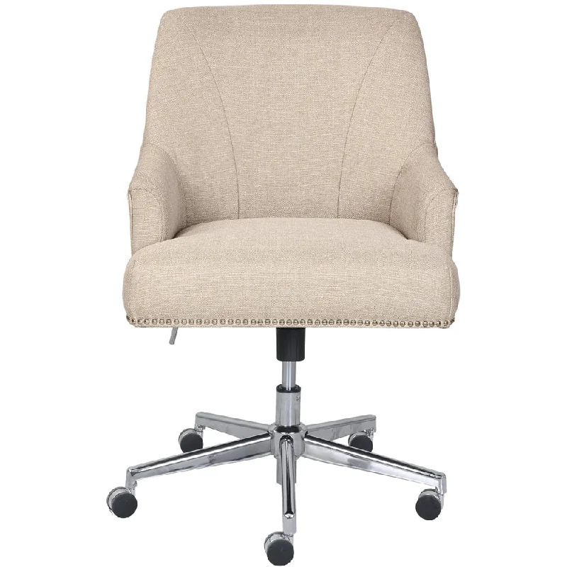 gaming office chair with high-back support -Serta - Leighton Modern Twill Fabric Home Office Chair - Chrome/Light Beige