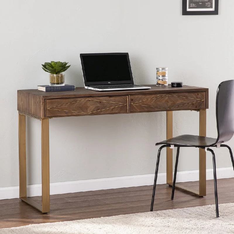 stylish large corner desk-Shades of Brown and Gold Reclaimed Wooden Desk