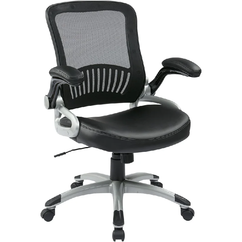 breathable mesh chair with tilt control -WorkSmart - EM Series Bonded Leather Office Chair - Black/Silver