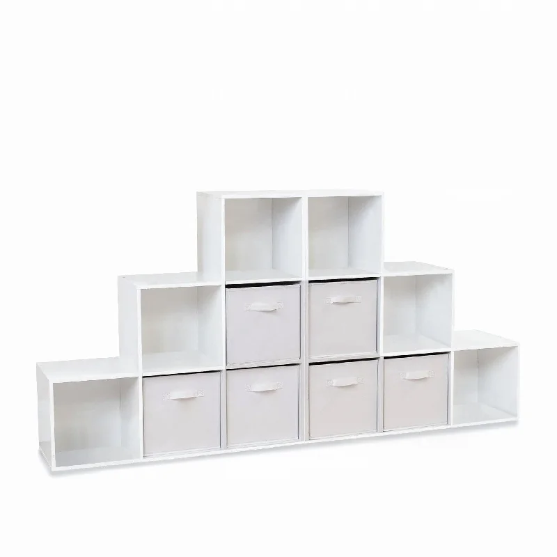 bookshelf with sleek finish for contemporary appeal -12 Cube Bookcase Ladder Storage Unit - White - Two 6 Cube Units - White Basket