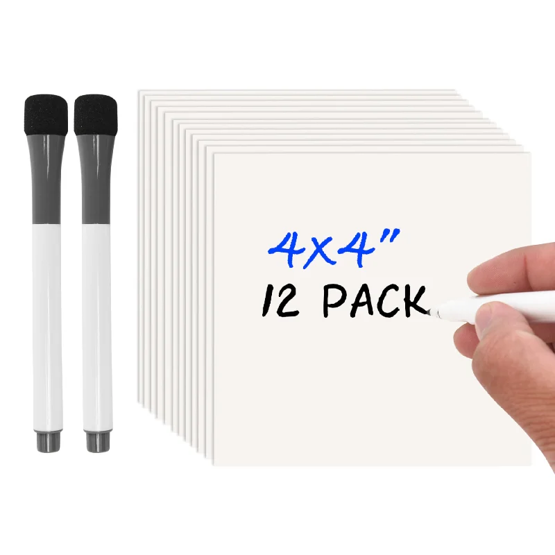 office supplies for paper organization systems-12-Piece Dry Erase Sticky Notes Set - Reusable And Smudge-Free With 2 Black