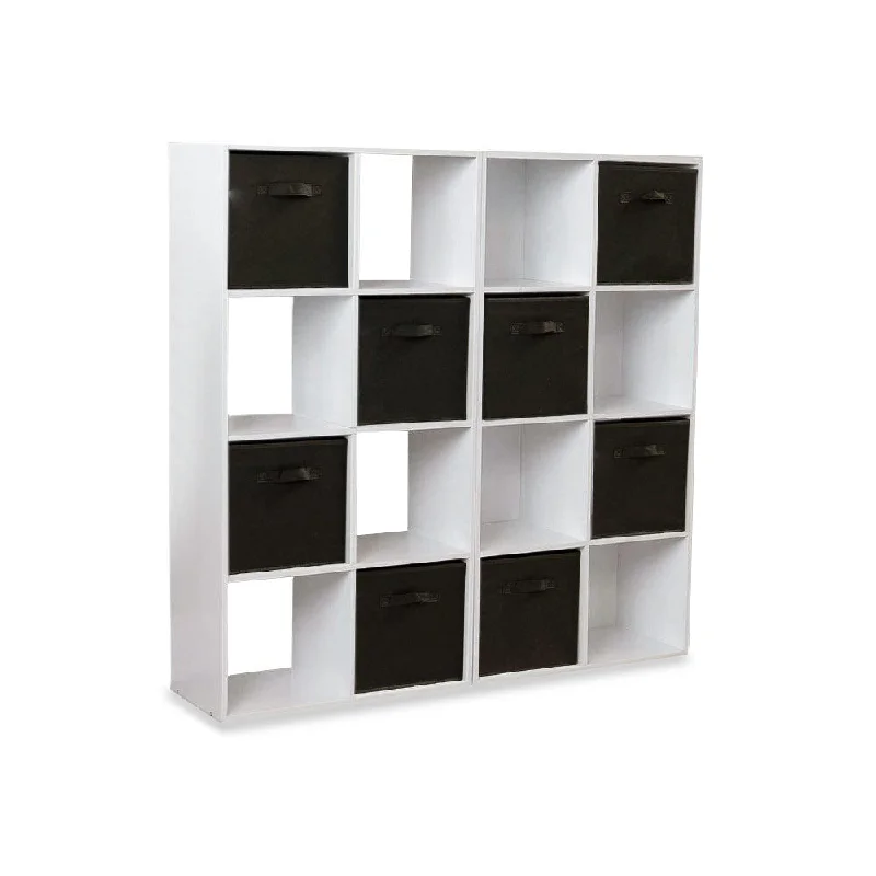 bookshelf for displaying knick-knacks and books -16 Cube Storage Unit - White - Two 8x2 Units - Black Basket