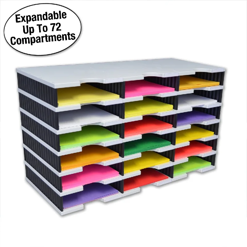 sleek desktop storage box for organization-Ultimate Office TierDrop™ Desktop Organizer Document, Forms, Mail, and Classroom Sorter. 18 Letter Size Compartments with Optional Add-On Tiers for Easy Expansion - Lifetime Guarantee!