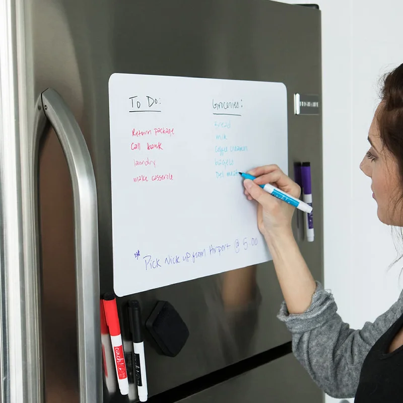 office supplies for handling team projects-20x13 Stain-Resistant Magnetic Whiteboard For Fridge - Includes 4 Markers