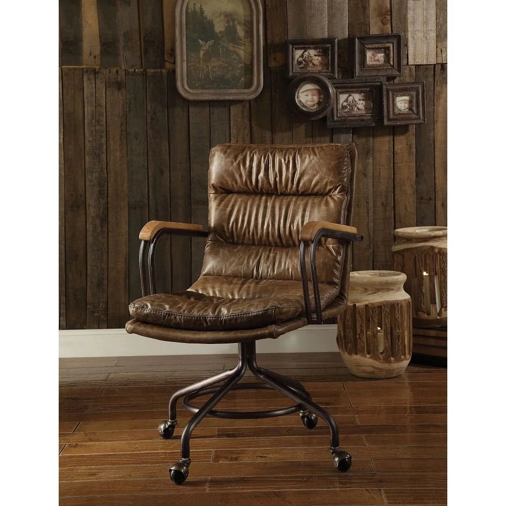 stylish leather office chair with high-end design -Vintage Whiskey Top Grain Leather Office Chair