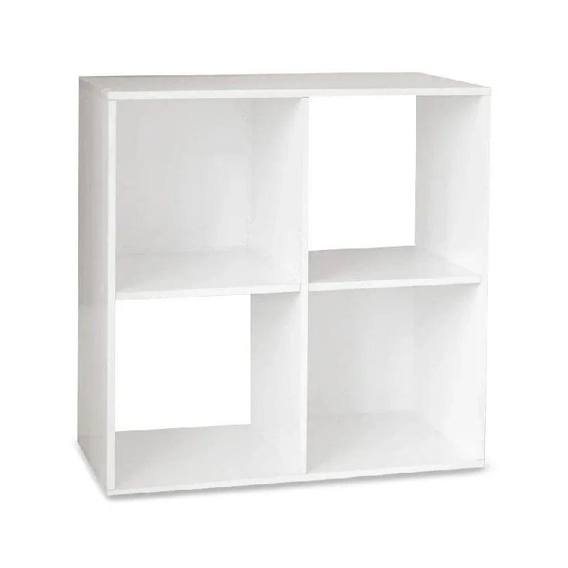 bookshelf with wide shelving units for books and decor -4 Cube White Bookcase Wooden Display Unit Shelving Storage Bookshelf Shelves - No Basket